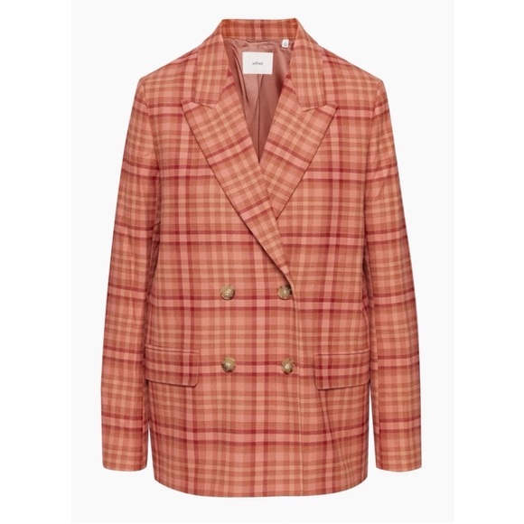 Aritzia Jackets & Blazers - Aritzia Wilfred Destiny Red and Tan Plaid/Check Blazer - Size 8
